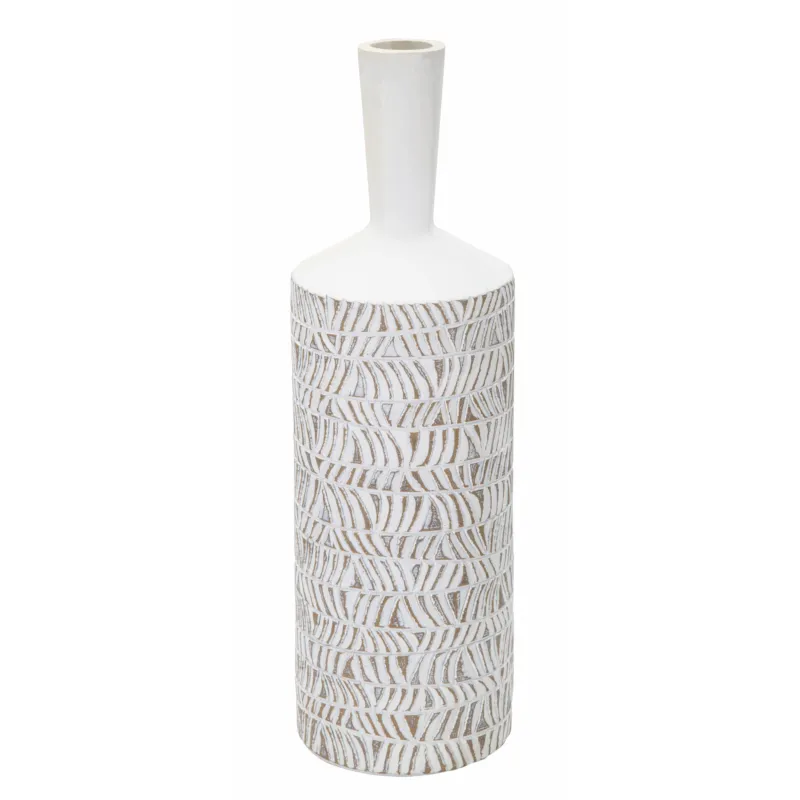 Vaso con eleganti decorazioni intagliate Decorato, NAIROBI BOTTLE, Ø 15,5x h49,5 cm diametro superiore Ø 4 cm in Polyresin grigia Mauro Ferretti Non Perdere