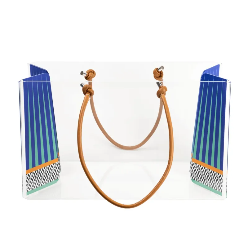 Di Tendenza Portariviste, Shop Bag contenitore porta oggetti in plexiglas Decoro ETHNIC 37x54x h37 cm colore multicolor manici ecopelle Vesta