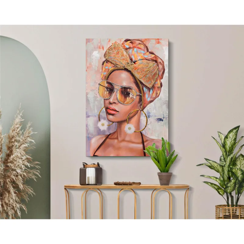 Bestseller Dipinto su tela, quadro con telaio in legno JENNIFER 70x3x h 100 cm decoro raffigurante il volto di donna multicolore Mauro Ferretti