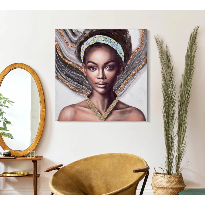 Ultime Pezzi Dipinto su tela, quadro con telaio in legno NAOMI 100x3x h 100 cm decoro raffigurante il volto di donna multicolore Mauro Ferretti
