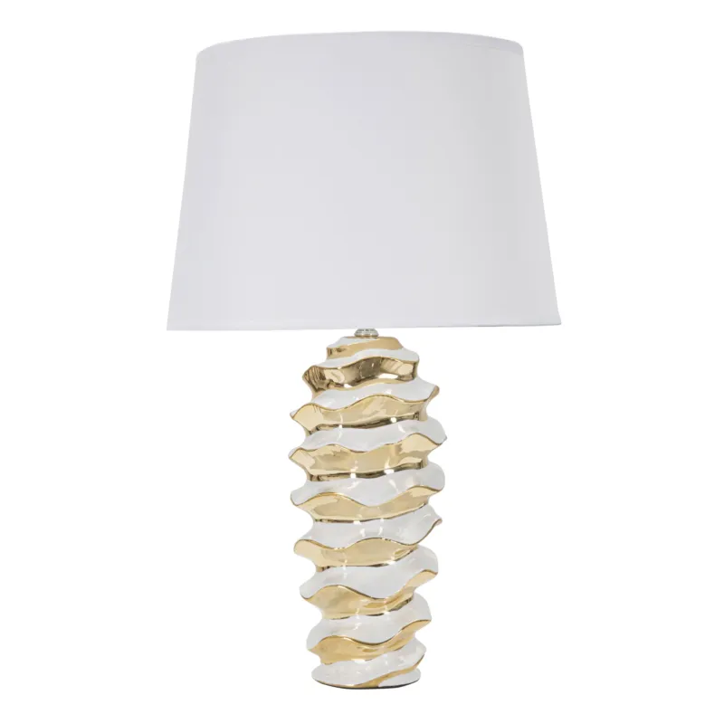 Bestseller Lampada da tavolo in ceramica bianca e dorata Dimensioni Ø 33x h 53 cm in ceramica bianca dorata effetto alveare Mauro Ferretti