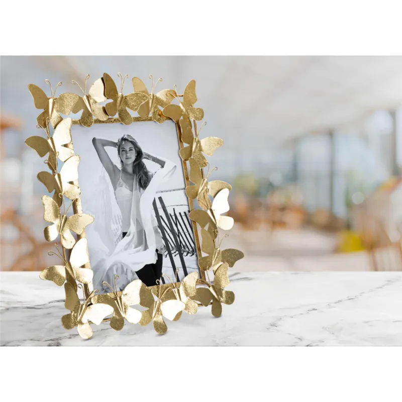 Porta foto cornice Butterfly Glam in Metallo decorato, Dimensioni 28x11,5x30,5 cm - misura interna cm 15x20 colore oro Mauro Ferretti Prezzo Di Fabbrica