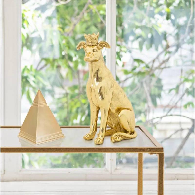 Vendita Finale Statua cane seduto con corona dorata DOG GOLD Dimensioni 20x12xh 33 cm- Lavorazione quadretti colore oro Mauro Ferretti