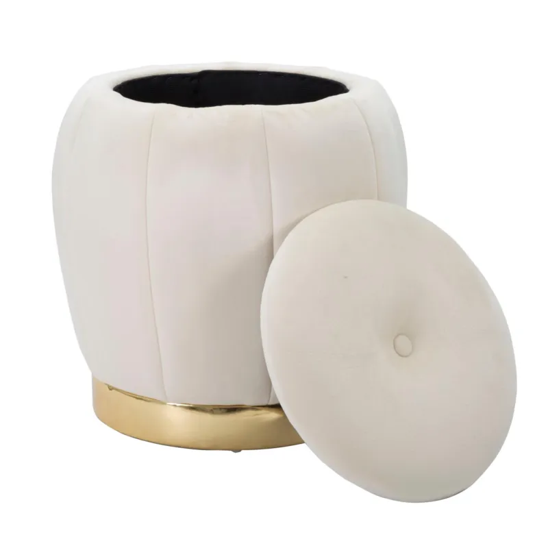 Bestseller Pouf, contenitore apribile in legno PARIS dimensioni 43x43xh 43 cm peso 4,0 kg, rivestimento intessuto imbottito velluto crema Mauro Ferretti
