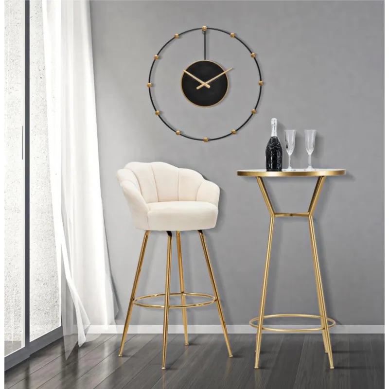 Sgabello bar in velluto imbottito crema con gambe in legno VIENNA CREMA 55x53xh 110 cm - peso 7 kg set gambe Metallo dorato design petali di fiore Mauro Ferretti Sconto