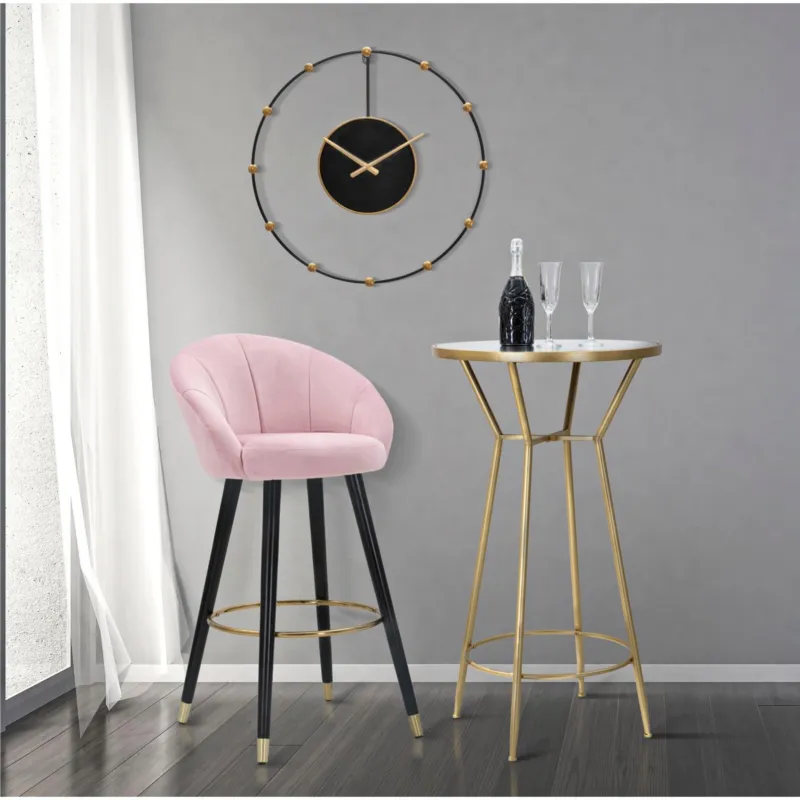 Sgabello bar in velluto imbottito rosa con gambe in legno PRAGUE ROSA 55x56xh 104 cm - peso 8 kg set gambe Metallo dorato Mauro Ferretti Nuova Collezione