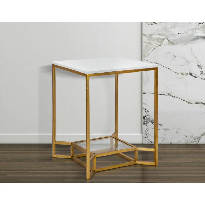 Tavolo da caffè quadrato con struttura in metallo dorato, DOUBLE MARBLE Dimensioni 47x47xh 60 cm, piano in marmo bianco Mauro Ferretti Vendita Finale