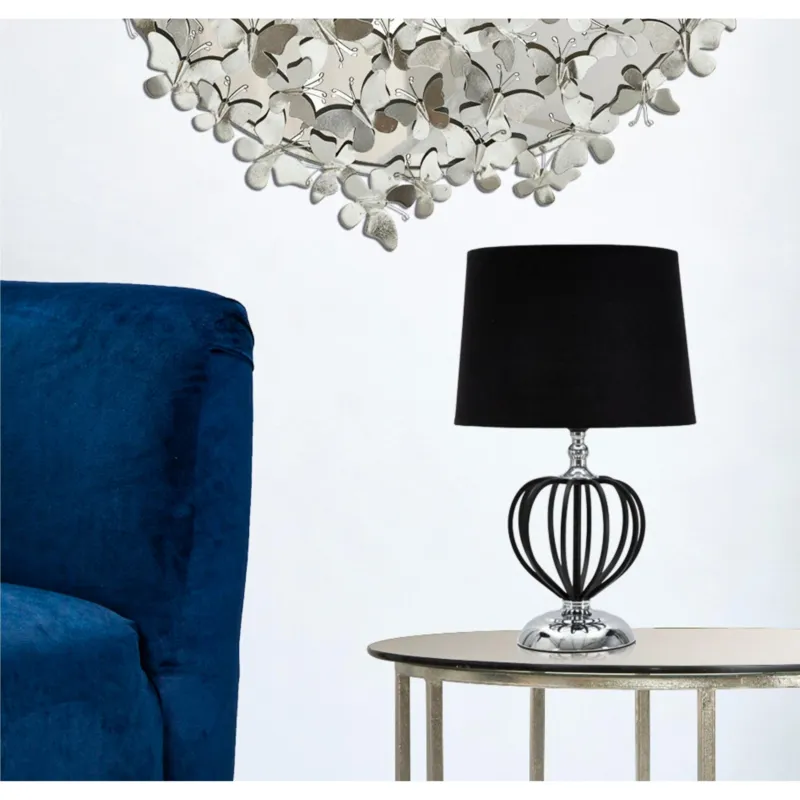 Prezzo Di Fabbrica Lampada da tavolo in stile glam in metallo DARKY SILVER Dimensioni Ø 28xh 44,5cm in metallo dark paralume in tessuto Nero Mauro Ferretti