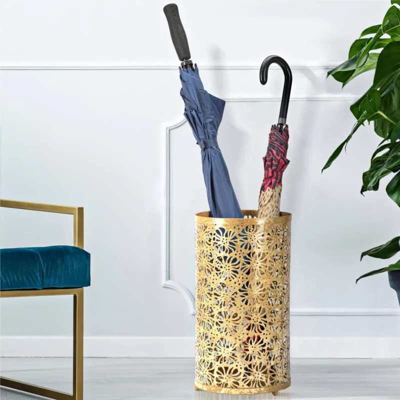 Portaombrelli Rotondo In metallo Dorato FIORI GLAM Dimensioni Ø 24X42 cm peso 1,00kg, decori Fiori colore oro Mauro Ferretti Economico