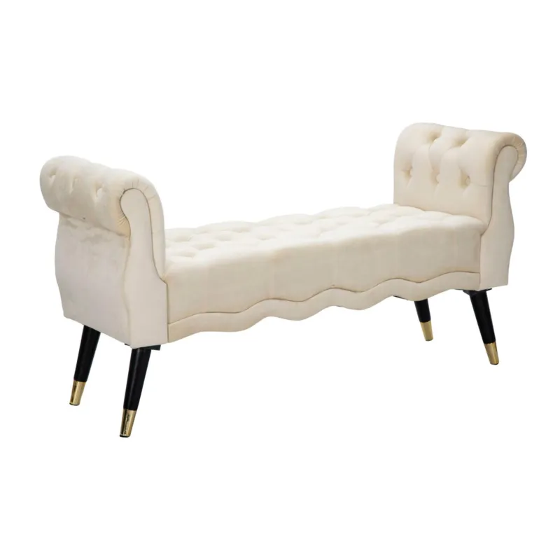 Panca in legno e velluto, telaio Dorato BENCH PARIS GRIGIO/GOLD Dimensioni 120x40x h 60 cm peso 15 kg rivestimento colore Crema Mauro Ferretti Promo Stagionale