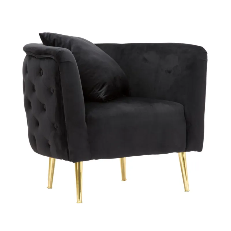Prezzo Basso Poltrona in Velluto telaio in metallo Dorato BUCAREST Dimensioni 71x76x h74 cm peso 14 kg rivestimento completamente sfoderabile colore nero Mauro Ferretti