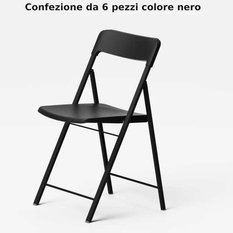 Vendita Finale Sedie pieghevoli richiudibili ZETA 6 Altezza seduta 45 cm Pezzi con struttura Alluminio verniciata Nero. chiusa ingombra solo 5 cm seduta e schienale in plastica Nero Pezzani srl