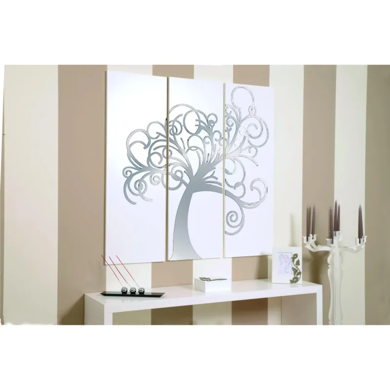 Vendita Finale Pannelli da parete tris L‘albero della vita 120xh120cm in legno colore bianco con intarsi in plexiglass a Specchio I Dettagli