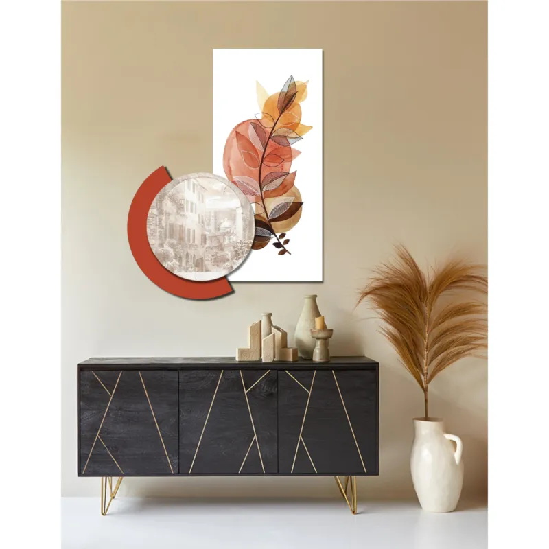 Nuova Collezione Set di 2 pannelli moderno con stampa Astratte tondo e quadrato OTTAWA dimensioni 75X100 cm Legno colore Bianco arancio I Dettagli