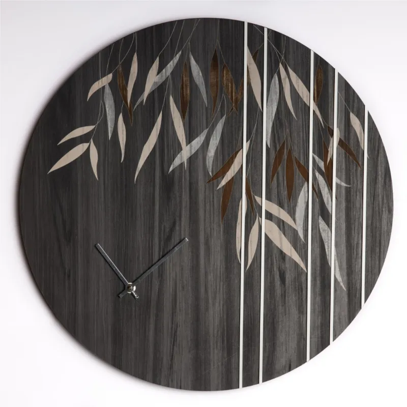 Orologio da parete rotondo il legno e metacrilato VIENNA Diametro 45x5 cm in legno con applicazioni in 3D rappresenta foglie di salice I Dettagli Economico