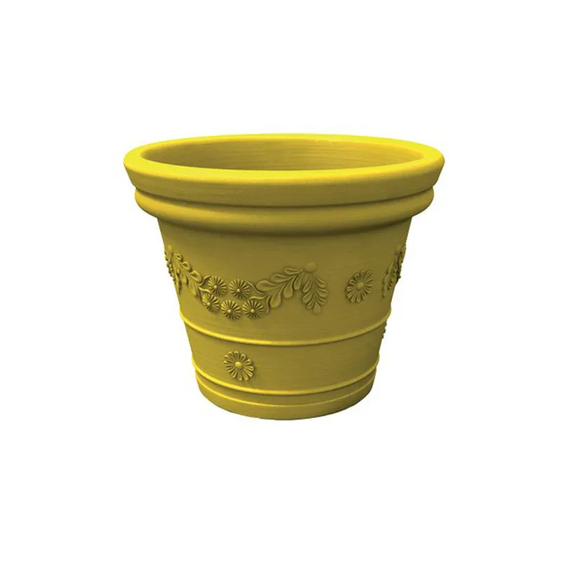 Ultimissimo Modello Vaso festonato in Polietilene con decoro a rilievo TONDO dimensioni 40x22xh35 cm adatto interno esterno colore Giallo Kloris