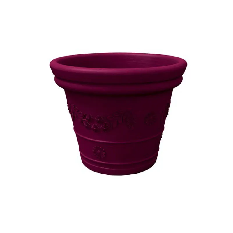 Vaso festonato in Polietilene con decoro a rilievo TONDO dimensioni 40x22xh35 cm adatto interno esterno colore Prugna Kloris Promo Stagionale