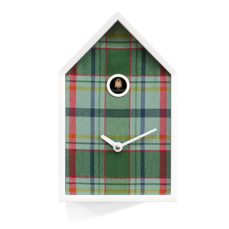 Bestseller Orologio Cucu TARTAN 15x12xh24 cm cassa in legno Bianca e Tessuto Verde Progetti