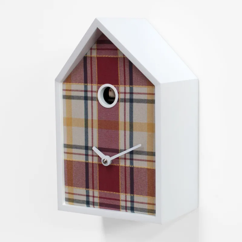A Buon Prezzo Orologio Cucu TARTAN 15x12xh24 cm cassa in legno Bianca e Tessuto Rosso Progetti