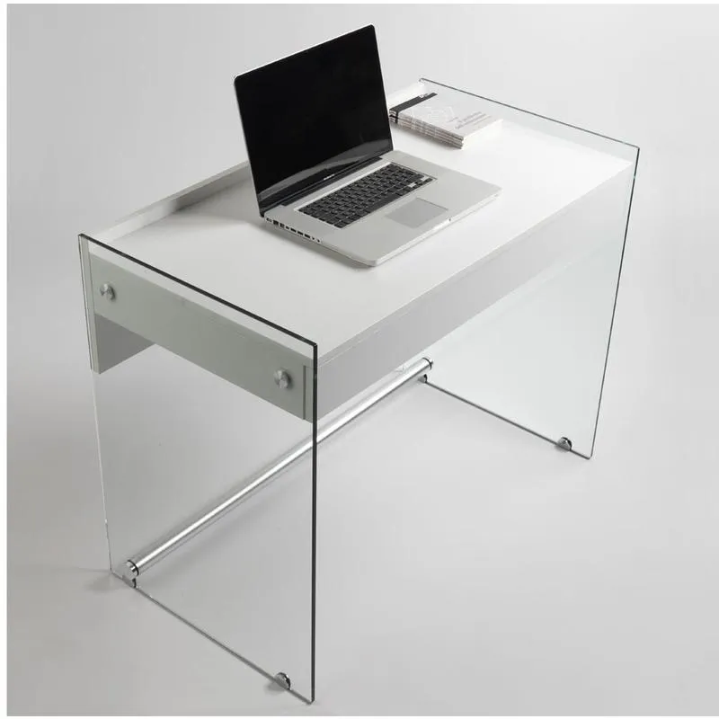 Must-Have Scrivania portacomputer MYDESK Bianco Opaco con struttura in vetro temperato da 10mm cassetto estraibile Mydesk Pezzani srl