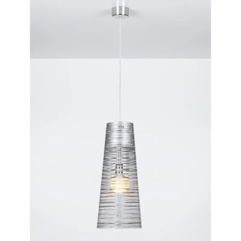 Acquista Ora Sospensione con paralume conico PIXI Ø25xh60 cm in policarbonato trasparente Argento Emporium