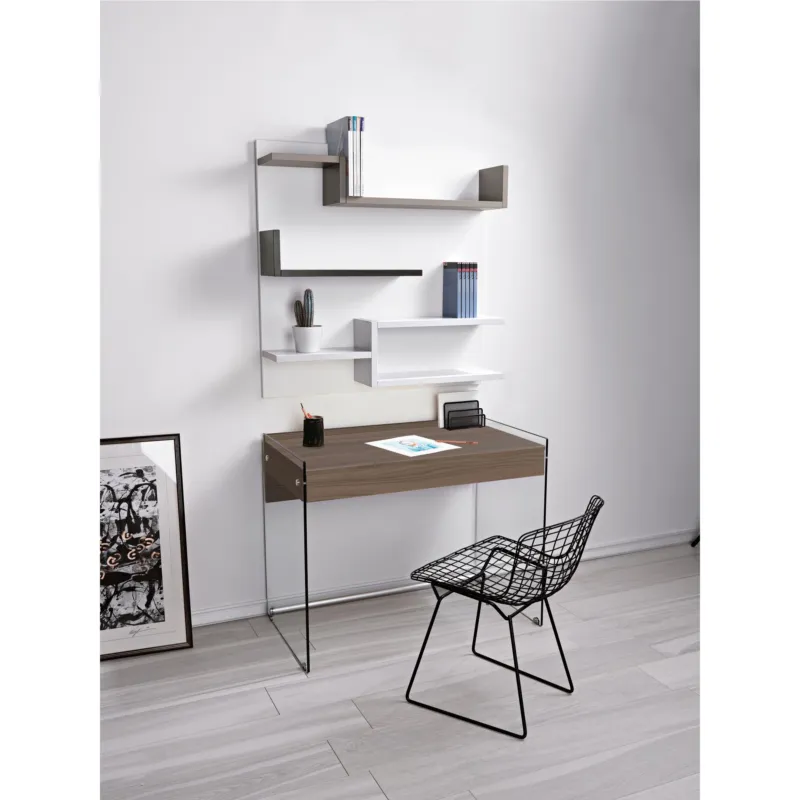 Compra Adesso Scrivania portacomputer MYDESK T, Dimensioni 100x55x h 73cm-peso 40 kg, ortora con struttura in vetro temperato da 10mm cassetto estraibile Mydesk Pezzani srl Trasparente, Noce