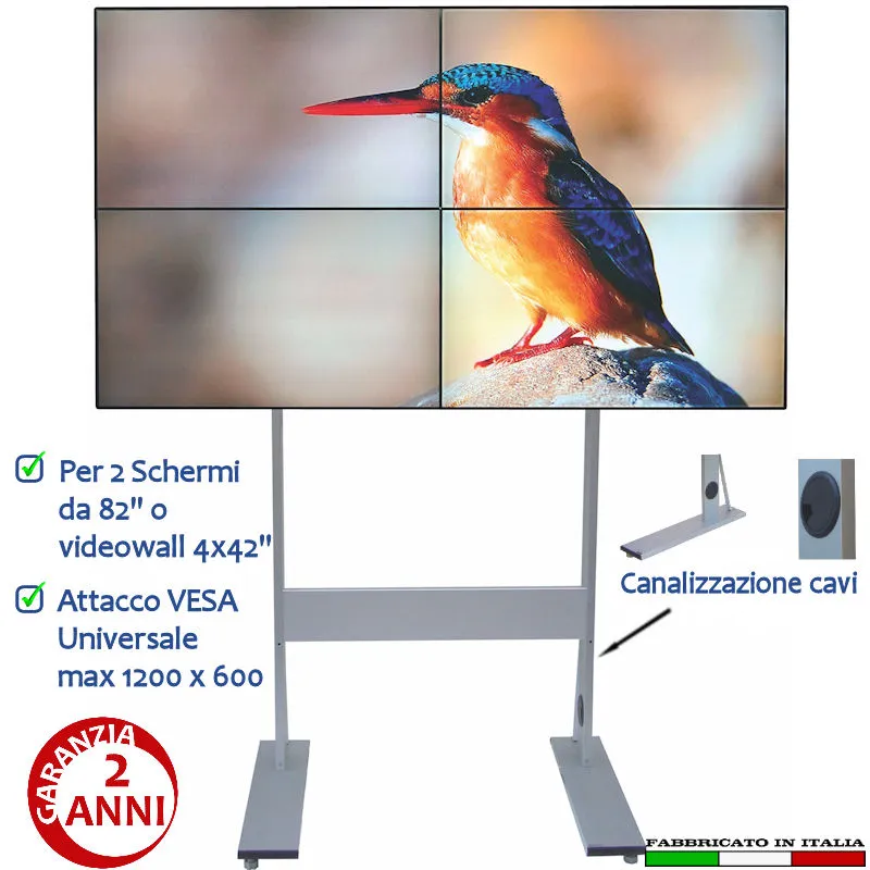 Maxi Piantana VideoWall per schermi da 42 pollici MPW 82 attacco universale max 1200x600 portata 120 kg Tecnidea Esclusivo