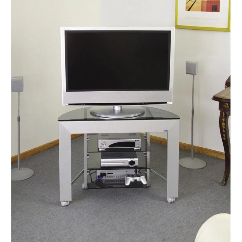 Di Tendenza Porta TV Gamma 84 in alluminio anodizzato dimensioni 84x36xh57 cm per TV al Plasma da 24 A 30 Pollici in vetro acidato Tecnidea