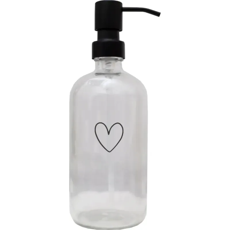 Dosatore di Sapone in Vetro Trasparente con Cuore,500 ml Ultime Pezzi