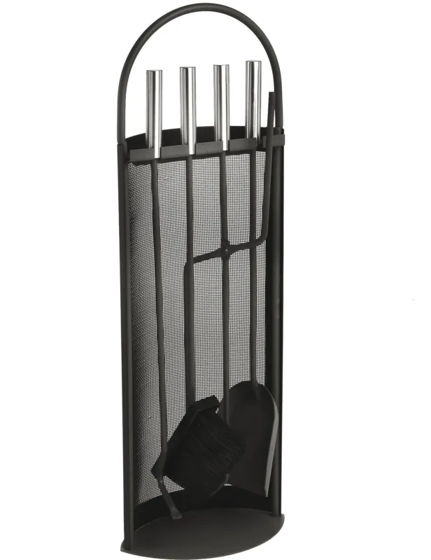 Offerta Set di 4 Attrezzi Neri da Camino - Manici in Acciaio Inox