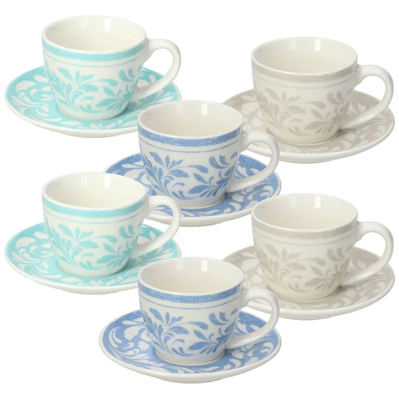 Subito Disponibile Confezione 6 tazze caffè con piatto 80 cc Celine New Bone China Multicolor