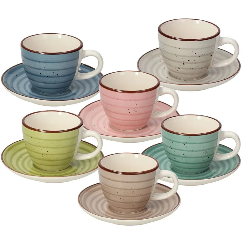 Subito Disponibile Confezione 6 tazze caffè con piatto cc 90 Pastel Stoneware Multicolor