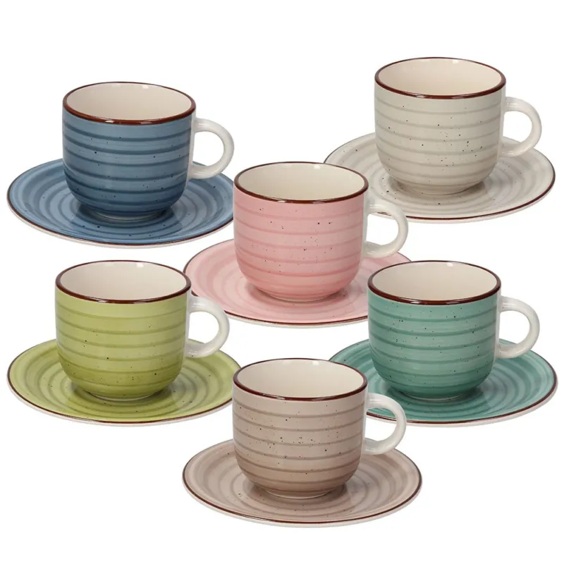Offerta Speciale Confezione 6 tazze the con piatto Pastel Rosa Stoneware Multicolor