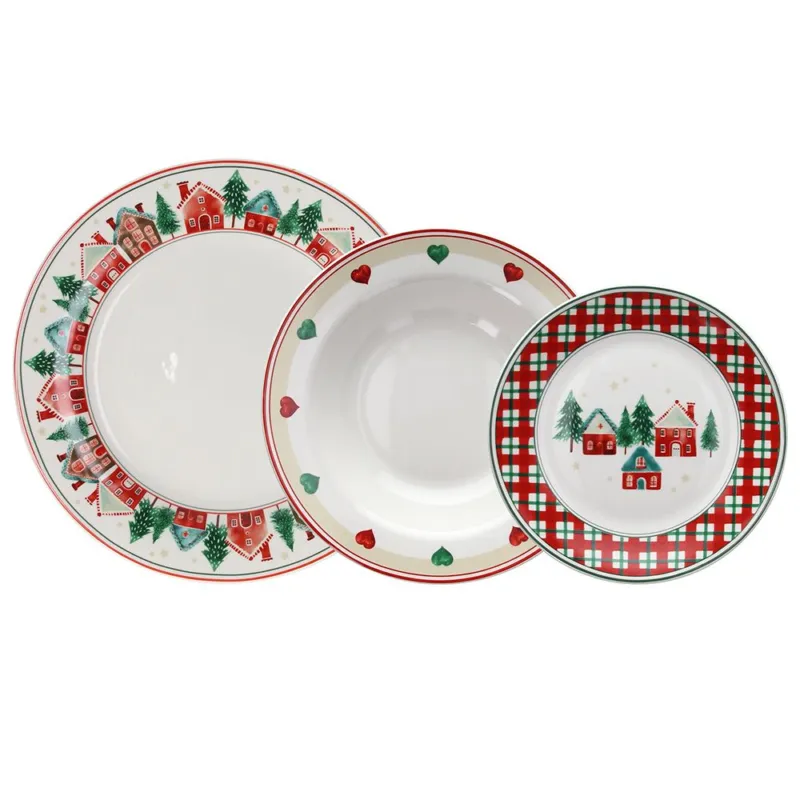 Servizio piatti 18 pezzi Christmas Conversation Porcellana Rosso Consegna Rapida