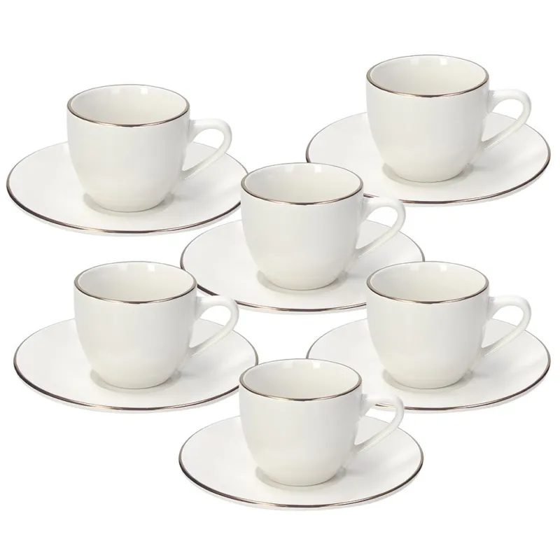 Promo Stagionale Confezione 6 Tazze Caffe‘ con piatto Fascetta Oro Porcellana Bianco