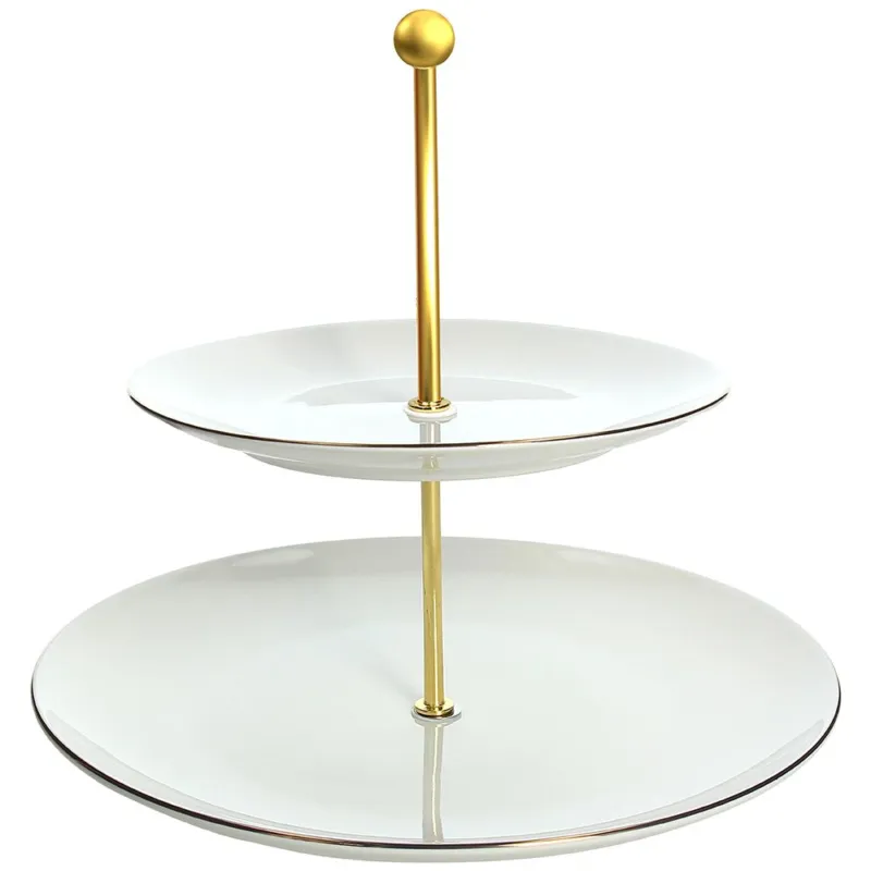 Alzata Torta 2 Ripiani Cm 27 h 25 cm Fascetta Oro Porcellana Bianco Prezzo Di Fabbrica