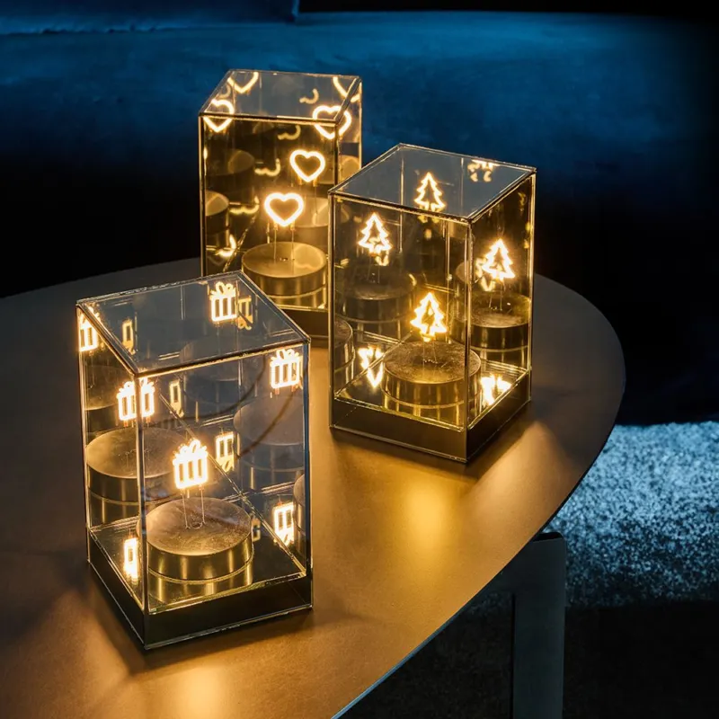 Quantità Limitata Parallelepipedo albero con led h 12 cm Vetro Marrone
