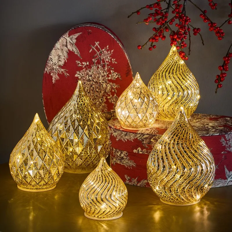 Nuova Collezione Goccia Oro rombi con led h 21 cm Vetro Oro