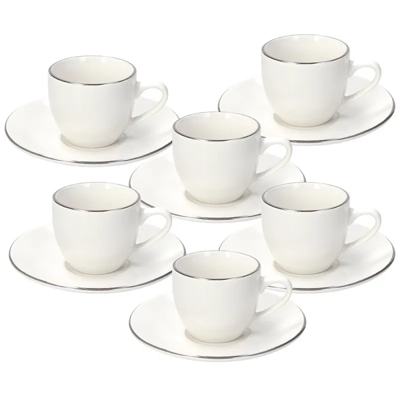 Confezione 6 tazze caffè con piatto fascetta platino Porcellana Bianco Ordina Subito