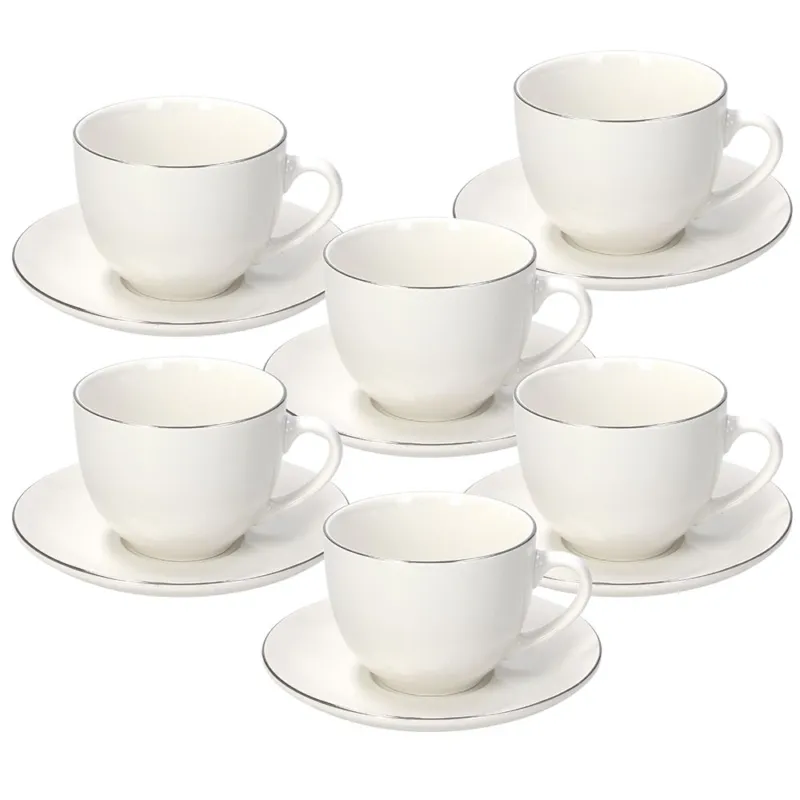 Confezione 6 tazze thè con piatto fascetta platino Porcellana Bianco Prezzo Di Fabbrica