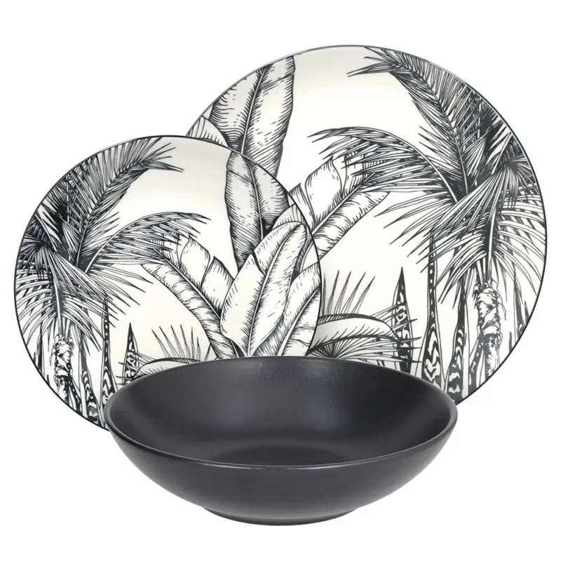 Servizio piatti 18 pezzi Malindi Porcellana Nero Sconto