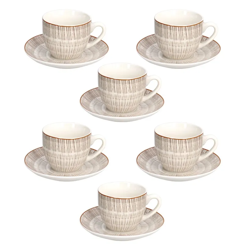 Confezione 6 tazze the con piatto 200 cc Virtuo New Bone China Beige Sconto