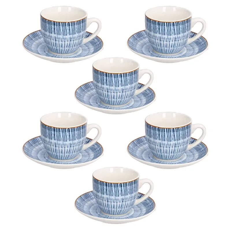 Promozione Esclusiva Confezione 6 tazze the con piatto 200 cc Virtuo New Bone China Blu
