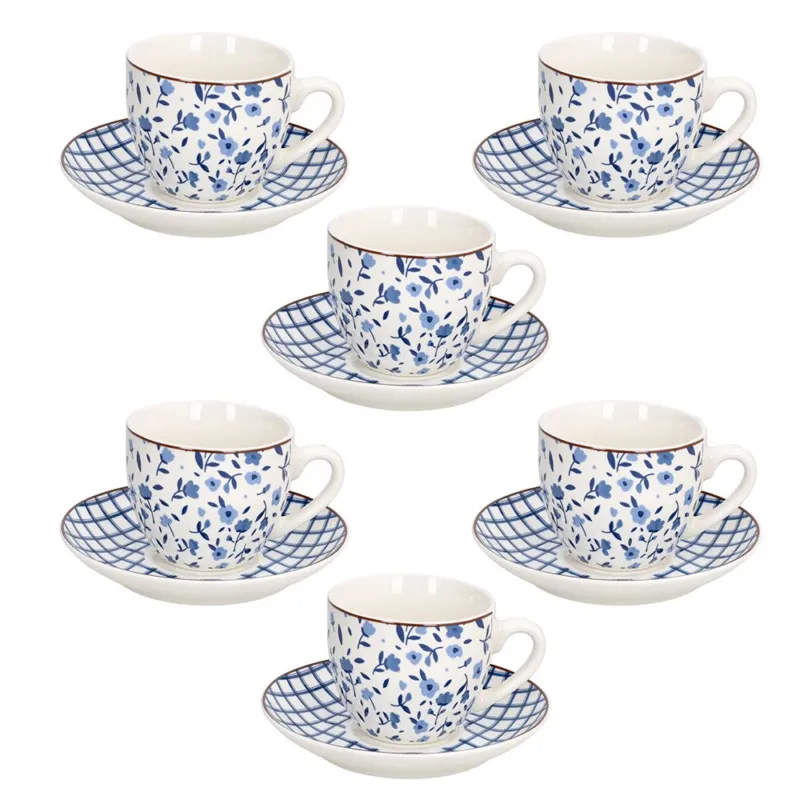 Offerta Speciale Confezione 6 tazze the con piatto 200 cc Cottage New Bone China Blu