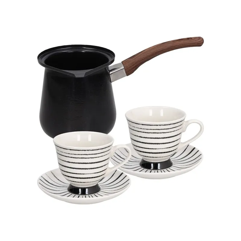 Set 5 pezzi tazze the + Bollitore 210 cc New Bone China Nero Reso Gratuito