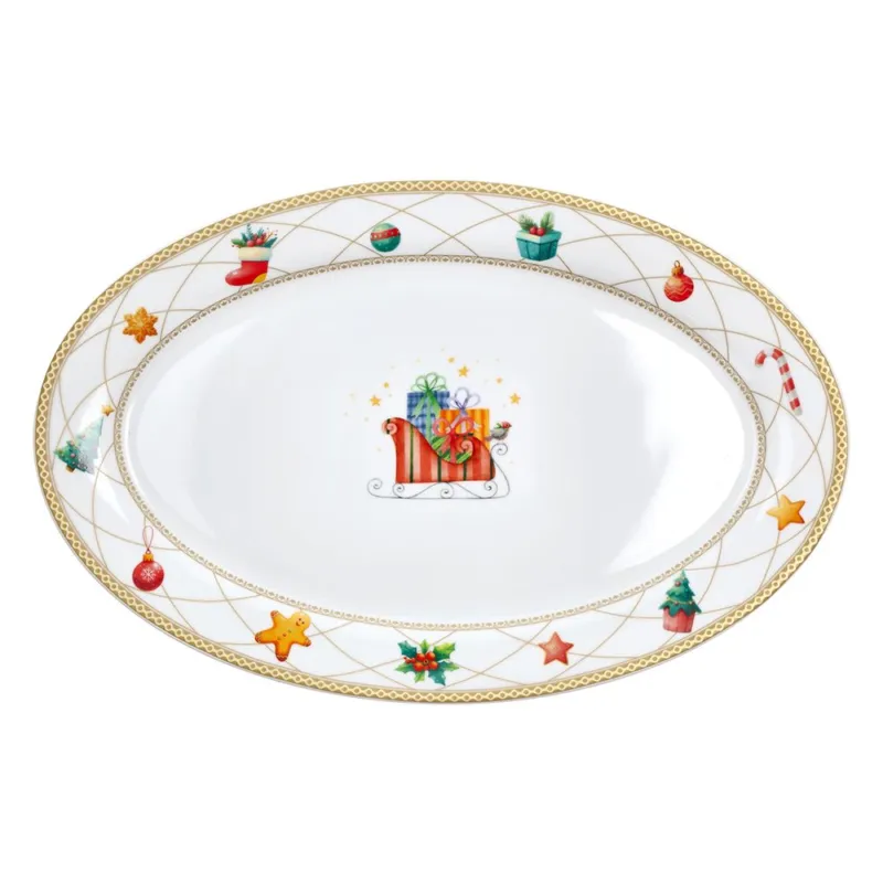 Ovale Piano 37 x 25 cm Christmas Fairy Tale Porcellana Multicolor Compra Oggi Stesso