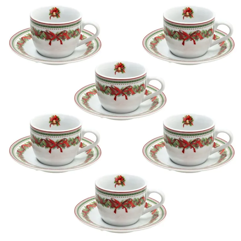 Confezione 6 tazze caffè con piatto 80 cc Christmas Eve Porcellana Multicolor Non Perdere