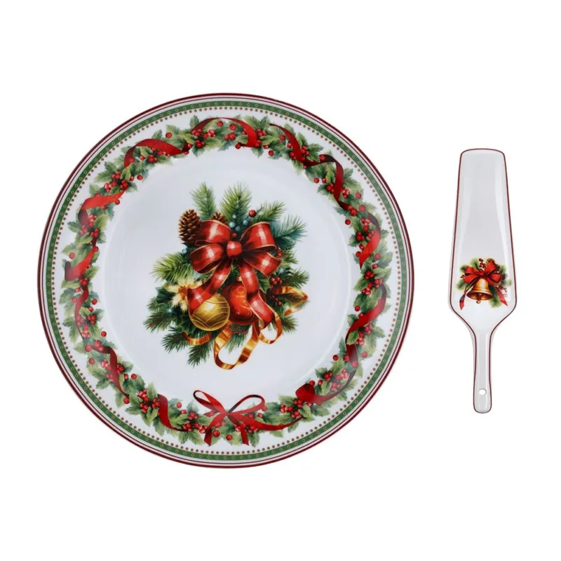 Piatto torta + Pala 27 cm Christmas Eve Porcellana Rosso Offerta