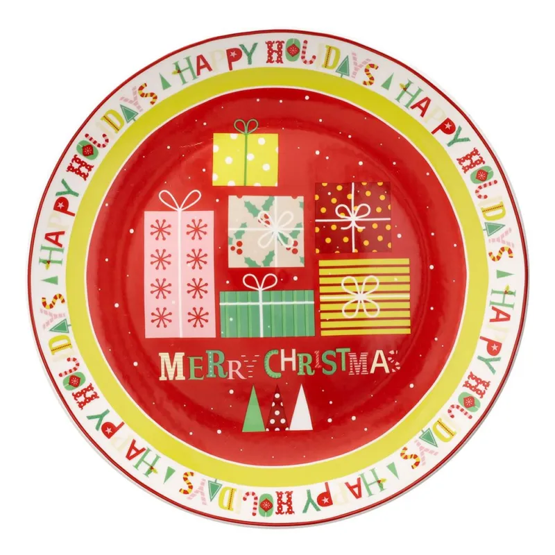 Piatto Panettone 30 cm Christmas Gift Porcellana Multicolor Promozione