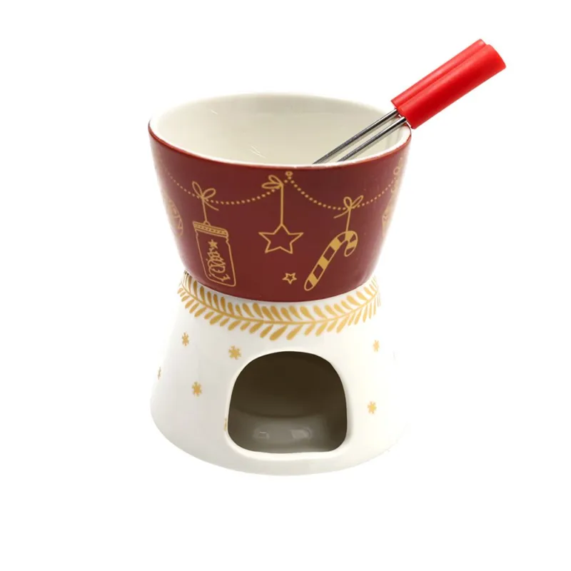 Offerta Limitata Cioccolatiera con 2 forchettine Sweet Christmas Stoneware-Acciaio Rosso